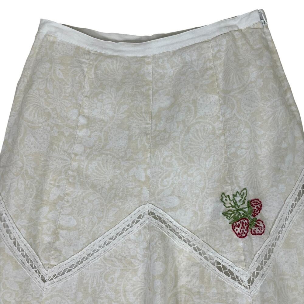 VTG 90s 100% Cotton Floral Strawberry A-Line Skirt 4P Cottage Boho Whimsy Y2K - Picture 2 of 14